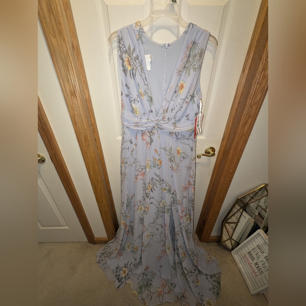 After Six Dessy Collection Baby Blue Floral Butterfly Formal Dress Wedding Guest - Picture 2 of 16